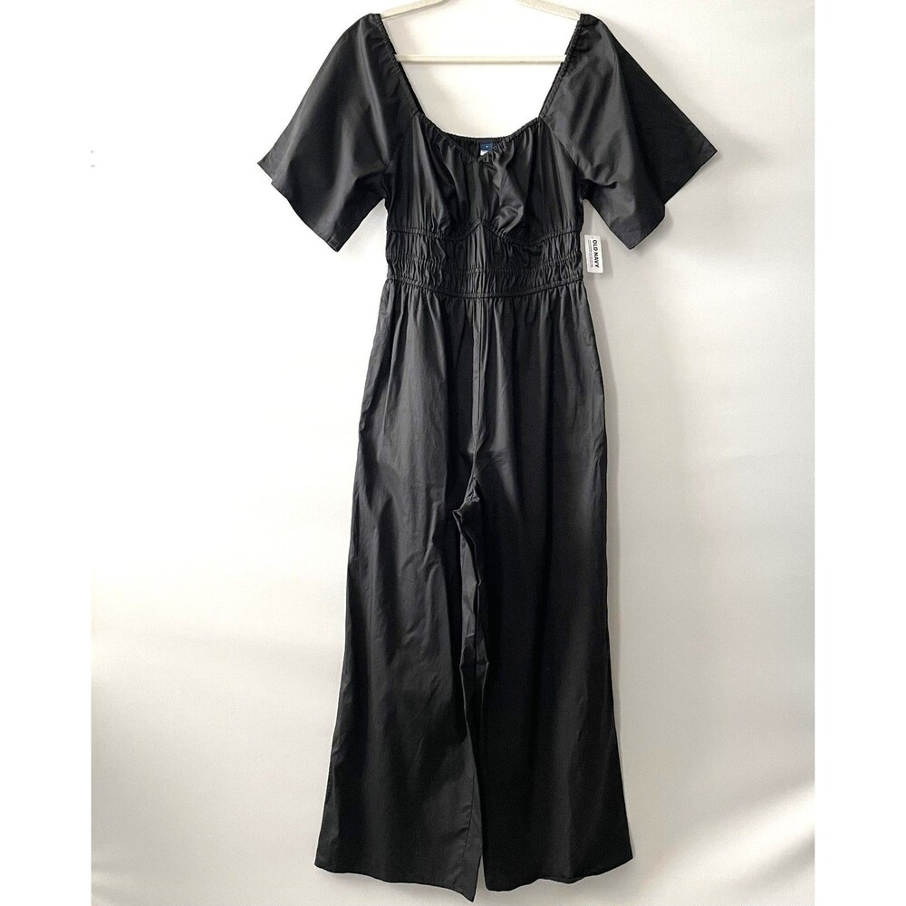 Old Navy Smocked Waist Wide Leg Jumpsuit Black Cotton Women’s M NWT